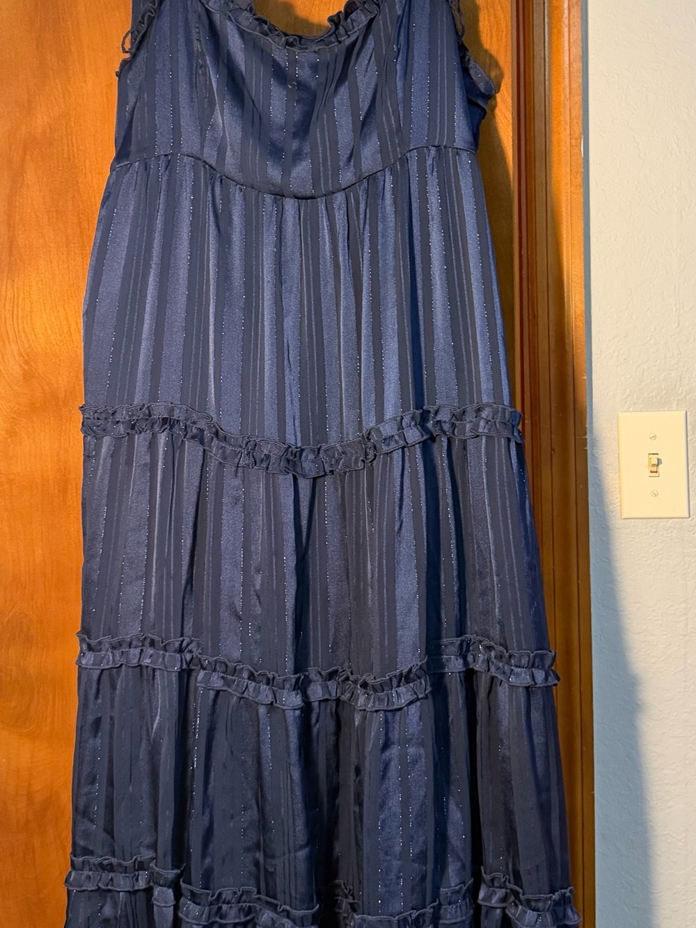 Lulu's Navy Striped Ruffle Tiered Maxi Skirt